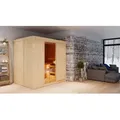 Produktbild: Karibu Sauna Innensauna Bodin Fronteinstieg Ofen 9 KW externe Strg easy 196x151x198 cm ohne Dachkranz mit Bronzierte Tür