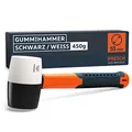 Produktbild: Presch Gummihammer Schwarz/Weiß 450g - Hartgummihammer mit Fiberglasstiel | ⌀=55mm - Allround-Gummihammer mit zwei Seiten für Indoor und Outdoor - Langlebiger Schonhammer