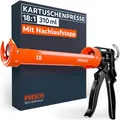 Produktbild: Presch Kartuschenpresse 18:1 Übersetzung & Nachlaufstopp - Silikonspritze für Kartuschen bis 310ml (Mittlere Viskosität, Montagekleber) - Kartuschenpistole 360° drehbar inkl. Einstechwerkzeug