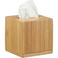 Produktbild: Relaxdays - Kosmetiktücherbox quadratisch, Taschentuchbox Holz, Kosmetikbox Bambus, Tücherbox, hbt: 14 x 14 x 14 cm, natur