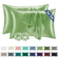Produktbild: BEDELITE Satin Kissenbezug 40x60 Grasgrün - Kopfkissenbezug 2er Set Weich wie Seidenkissenbezug 40 x 60 Sommer mit 2 Haargummis für Haar und Haut, Similar to Silk Pillowcase Pillow Cover