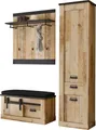 Produktbild: Home affaire Garderoben-Set Sherwood, Garderobe im Industrial-Style, Komplettset mit viel Stauraum, (3-St), enthält Schrank, Garderobenpaneel, Garderobenbank +Sitzkissen
