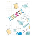 Produktbild: itenga Zeugnismappe mit Motiv DIN A4 stabile Dokumentenmappe Sichtbuch für Zeugnisse - 20 stabile Hüllen - für Kinder Jugendliche Schüler Mädchen Jungen (Motiv Doodles - Schule)