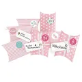 Produktbild: Frau WUNDERVoll® DIY ADVENTSKALENDER CHRISTKIND zum Befüllen, rosa Sterne und Streifen, Ziffern pastell, Kissenschachteln 15x11x4,5cm / Weihnachten, Papiertüten, Kinder, Geschenkbeutel, Aufkleber