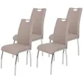 Produktbild: Hela TIsche, 4er Set Esszimmerstuhl, Vierfuß-Stuhl Susi - Microfaser Vintage Beige - Metallgestell verchromt - Bügelgriff - Belastbarkeit ca. 120kg - Beige