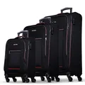 Produktbild: NOWI Sevilla Kofferset 3-teilig – Weichschalen Trolley Set (30L, 50L, 76L) mit 4 Rollen & Zahlenschloss | Leichte Reisekoffer in verschiedenen Größen (Schwarz-Rot, Set)