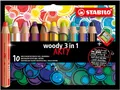 Produktbild: STABILO - Buntstift, Wasserfarbe & Wachsmalkreide - woody 3 in 1 - ARTY - 10er Pack und Spitzer