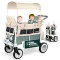 Produktbild: WonderFold VW2 Volkswagen KinderVan (2 Sitzer) - zusammenklappbarer Kinderwagen mit VW-Stoßstange, funktionierenden Scheinwerfern und All-Terrain XL-Rädern, Sage Green