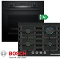 Produktbild: Bosch Gas Herdset Autark Elektro Backofen Schwarz + GAS Glaskeramik Kochfeld Neu