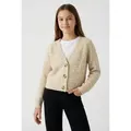 Produktbild: Name It Strickjacke NKFHOLLY BOXY SHORT KNIT CARD NOOS in modischer Boxy-Form, mit tiefem V-Ausschnitt, Rippstrick beige 116 EU