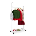 Produktbild: Relaxdays Garderobe mit Rollen, HxBxT: 165 x 80 x 44 cm, Metall, Ablage, mobiler Kleiderständer, Rollgarderobe, weiß