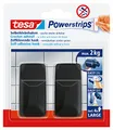 Produktbild: tesa Powerstrips Klebehaken Large Eckig - 2 x selbstklebende Wandhaken - für Kacheln, Glas, Kunststoff und weitere Untergründe - 2 kg Halteleistung - Schwarz
