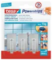 Produktbild: tesa Powerstrips selbstklebende Haken bis 1kg ablösbar eckig chrom 3 Stück