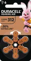 Produktbild: Duracell 6 Easytab Typ 312 / DA 312 Zink-Luft Hörgerätebatterien im 6er Blister Batterie