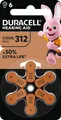 Produktbild: 6 Duracell Easytab Typ 312 / DA 312 Zink-Luft Hörgerätebatterien im 6er Blister
