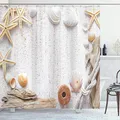 Produktbild: ABAKUHAUS maritim Duschvorhang, Ozean-Muscheln Seesterne, Stoffliches Gewebe Badezimmerdekorationsset mit Haken, 175 x 180 cm, Off White und Mandel