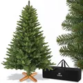 Produktbild: Premium Weihnachtsbaum künstlich 140cm - mit Holzständer, Nordmanntanne, Künstlicher Tannenbaum, Naturgetreu, dichte Zweige ohne LED
