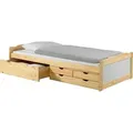 Produktbild: Bett mit Stauraum ANDREA Kiefer massiv weiss/natur 90x200 cm, Gästebett Tagesbett, 4 Schubladen - Braun