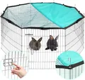 Produktbild: Freilaufgehege Freigehege Laufgehege für Kleintiere Haustiere,Tür Netz, Sonnenschutz, Metallgitter, Freilauf Tiere Ø 151cm, Umfang 464cm, Element 58cm