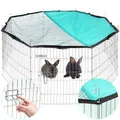 Produktbild: Freigehege für Kleintiere mit Tür Netz, Sonnenschutz, Metallgitter verzinkt, Freilauf Auslauf Freilaufgehege Gitter für Kaninchen Meerschweinchen Hasen Welpen, Ø 151cm, Umfang 464cm, Element 58x58cm