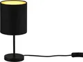 Produktbild: Reality Leuchten Tischleuchte Jerry, Ein-/Ausschalter, Leuchtmittel wechselbar, Tischlampe 28cm, Ø 13cm, Stoffschirm in schwarz/gold, Schnurschalter