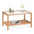 Produktbild: Relaxdays Beistelltisch, Wohnzimmertisch mit Glasablage, HBT 35x60x40 cm, Ablagetisch Walnussholz, Kaffeetisch, Natur