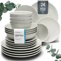 Produktbild: Steingut Geschirrset 6 Personen Hygge 24 tlg. TESTSIEGER, Traumhaftes Skandinavisches Steingut Geschirr Set, Schüssel- und Teller Set, Tafelservice 6 Personen, Geschirrsets Pure Living in Beige