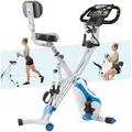 Produktbild: Skandika Fitnessbike Foldaway X-3000 X-Bike mit Lehne, Ergometer Fahrrad, klappbarer Hometrainer | Multi-Gym 4 in 1 Heimtrainer, Liegeergometer, Beintrainer, Kraftstation | blau/weiß
