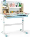 Produktbild: COSTWAY Kinderschreibtisch höhenverstellbar, Jugendschreibtisch Zeichentisch für 3–12 Jahre Kinder 80 x 51 x 110,5cm (Blau)