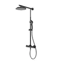 Produktbild: Schulte Duschsystem Black Style mit Sicherheits-Thermostat, Kopfbrause rund, schwarz matt, Korpus aus Messing, Duschmaster Rain mit Regendusche, EP9640-68