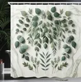 Produktbild: ABAKUHAUS Eukalyptusblätter Duschvorhang, Moderner Trauerkranz Look Zweige auf einfachem Marmor Print, Stoffliches Gewebe Badezimmerdekorationsset mit Haken, 175 x 200 cm, Elfenbein Lorbeergün