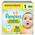 Produktbild: Pampers Premium Protection Windeln Größe 1 (2-5 kg): 180 Stück für überragenden Haut- und Auslaufschutz für Ihr Baby.