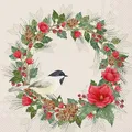 Produktbild: 20 Servietten Weihnachten Vogel im Kranz mit Amaryllis als Tischdeko. Papierservietten mit Motiv. Auch für Decoupage und Serviettentechnik 33x33cm
