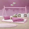 Produktbild: ML-Design Kinderbett Tipi 90x200 cm Rosa mit Lattenrost, Indianer Bett aus Massivholz, Hausbett für Mädchen, Kiefernholz, Bodenbett Kinderhaus Jugendbett Holzbett Bettenhaus Spielbett Bettgestell Zelt
