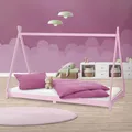 Produktbild: Kinderbett Kinderhaus 90x200 cm Rosa Holzbett Lattenrost Tipi Bett Hausbett