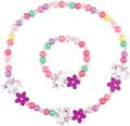 Produktbild: Holz Kinder Schmuck Set,Einhorn Freundschaftsarmband Einhorn Perlen Halskette und Armband Geschenk für Mädchen Geburtstag Party Dress Up Kostüm Zubehör