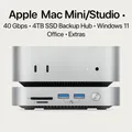 Produktbild: Apple Mac Mini M4 • 16GB RAM • 4TB 40Gbps Hub • Windows 11 • Office • Extras