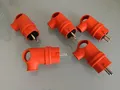 Produktbild: 5x Stecker Gummi mit Griff abgewinkelt 90° orange IP44 Gummi Stecker Schuko IP44
