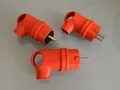 Produktbild: 3x Stecker Gummi mit Griff abgewinkelt 90° orange IP44 Gummi Stecker Schuko IP44