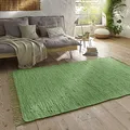Produktbild: Taracarpet Handwebteppich Läufer Fleckerl Teppich Uni waschbar aus Baumwolle für Wohnzimmer und Küchenteppich 070x140 cm grün