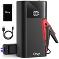 Produktbild: Olvy 2-in-1 Starthilfe & Powerbank – 1500A Spitzenstrom, 12V Tragbarer Autobatterie-Booster mit Intelligenten Klemmen, LED-Taschenlampe, USB/Type-C Ausgang, für Autos, LKWs, Motorräder, Boote, SUVs