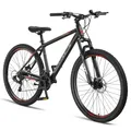 Produktbild: Licorne Bike Guide Premium Mountainbike in 20, 24 und 26 Zoll - Fahrrad für Mädchen, Jungen, Herren und Damen - Shimano 21 Gang-Schaltung, Kinderfahrrad, Kinder Farbe:Schwarz/Rot;Zoll:29.00