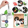 Produktbild: HANNIline® Kontrastkarten Baby [Made in EU] 20 Bilder 11 Karten Baby Spielzeug ab 3 Monate | mit Schlaufe, Elternratgeber, Online-Sounds und Stories | Montessori Spielzeug