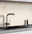 Produktbild: MyMaxxi Küchenrückwand Folie selbstklebend matt Versteift - einfache Montage ohne Bohren - Motiv Marmor beige 60cm hoch - Spritzschutz Küche Klebefolie - Steine Mauer Verlauf 60 x 60cm