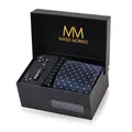 Produktbild: Massi Morino Krawatte Dunkelblau Gepunktet mit Einstecktuch Set Herren inkl. Manschettenknöpfe, Krawattennadel und Geschenkbox | Männer Krawattenset zur Hochzeit