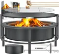 Produktbild: KESSER® Feuerschale mit Grillrost Ø65cm Feuerkorb 0,6mm Kaltveredelter Stahl | Mobile Feuertonne mit Reifen | Holz & Kohle Feuerstelle inkl. 60cm Feuerhaken aus Gusseisen, Ø52cm, Bürste & Cover