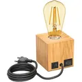 Produktbild: ledscom.de Tischlampe HITO, Holz massiv, eckig, USB, inkl. E27 Lampe Retro, gold, max. 814lm, 3-Stufen, extra-warmweiß