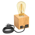 Produktbild: ledscom.de Tischlampe HITO, Holz massiv, eckig, USB, inkl. E27 Lampe Retro, gold, max. 814lm, 3-Stufen, extra-warmweiß