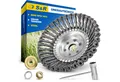 Produktbild: S&R Reinigungsbürsten-Set Stahlbürste, Unkrautbürste 200 mm x 25,4 mm, 5-tlg Set mit Zubehör, (5-tlg., 5-teiliges Set), gezopft, Kegelbürste für Rasentrimmer, Motorsense, Freischneider