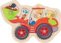 Produktbild: goki 57345 - Steckpuzzle Schauffelbagger aus Holz, Greifpuzzle mit niedlichem Bagger-Motiv und Tieren, Förderung Motorik und Hand-Augen-Koordination, 6er Set, 28cm x19cm, ab 1 Jahr